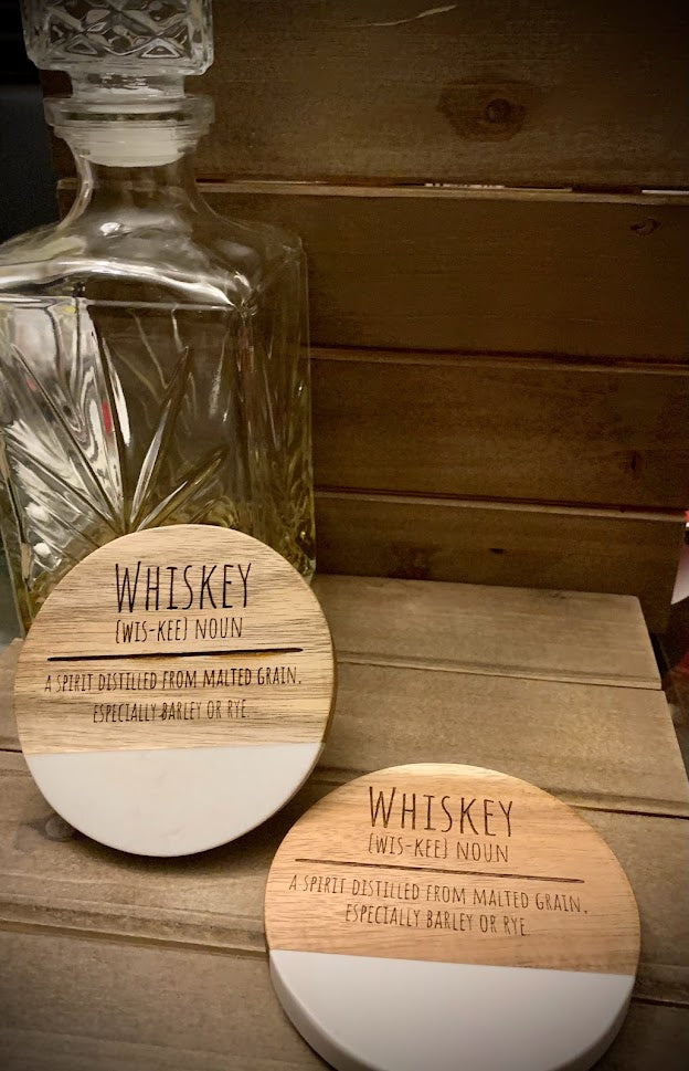 "Whiskey" Acacia Wood and White Marble: Set of 2