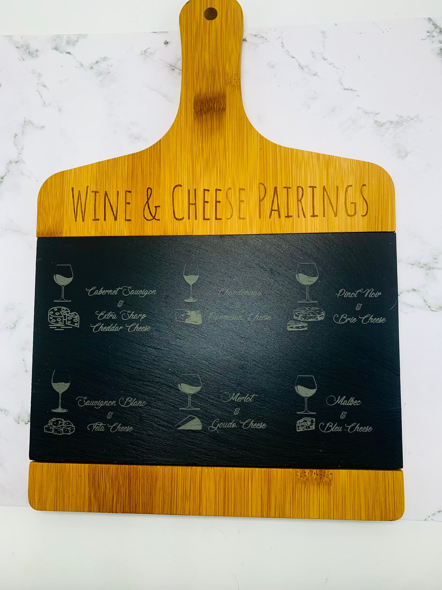 Wine & Cheese Pairing on Slate and Bamboo Board